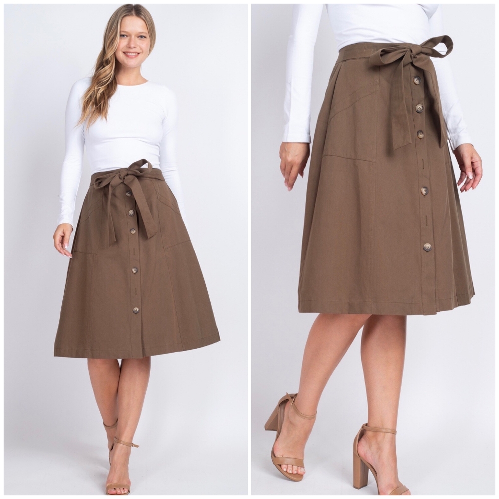 LAST 1❗️VERY J Feminine Chic Olive Midi Skirt